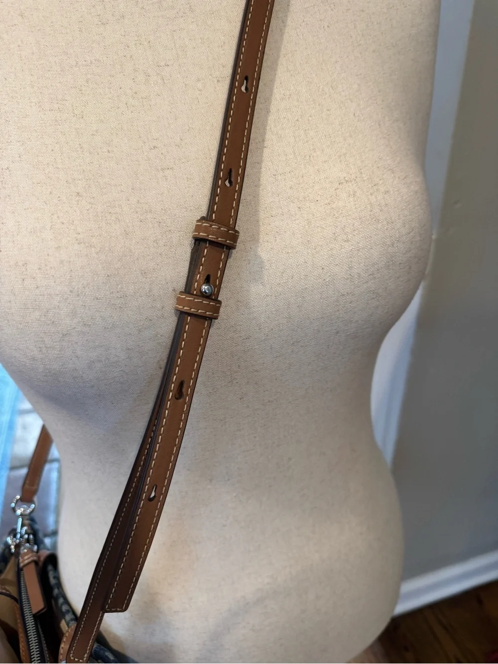 Marc Jacobs Blue Denim Logo Crossbody with Tan Leather Trim